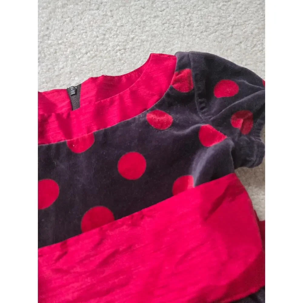 American Girl Velvet Red Polka Dot Holiday Dress Size 5 Purple